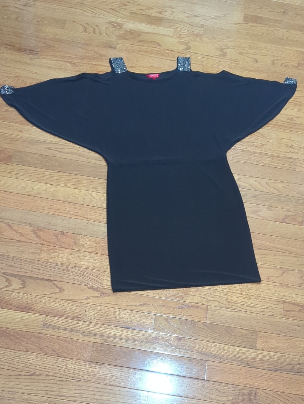 Black Cold-Shoulder Dress with Sparkle Strap Detail